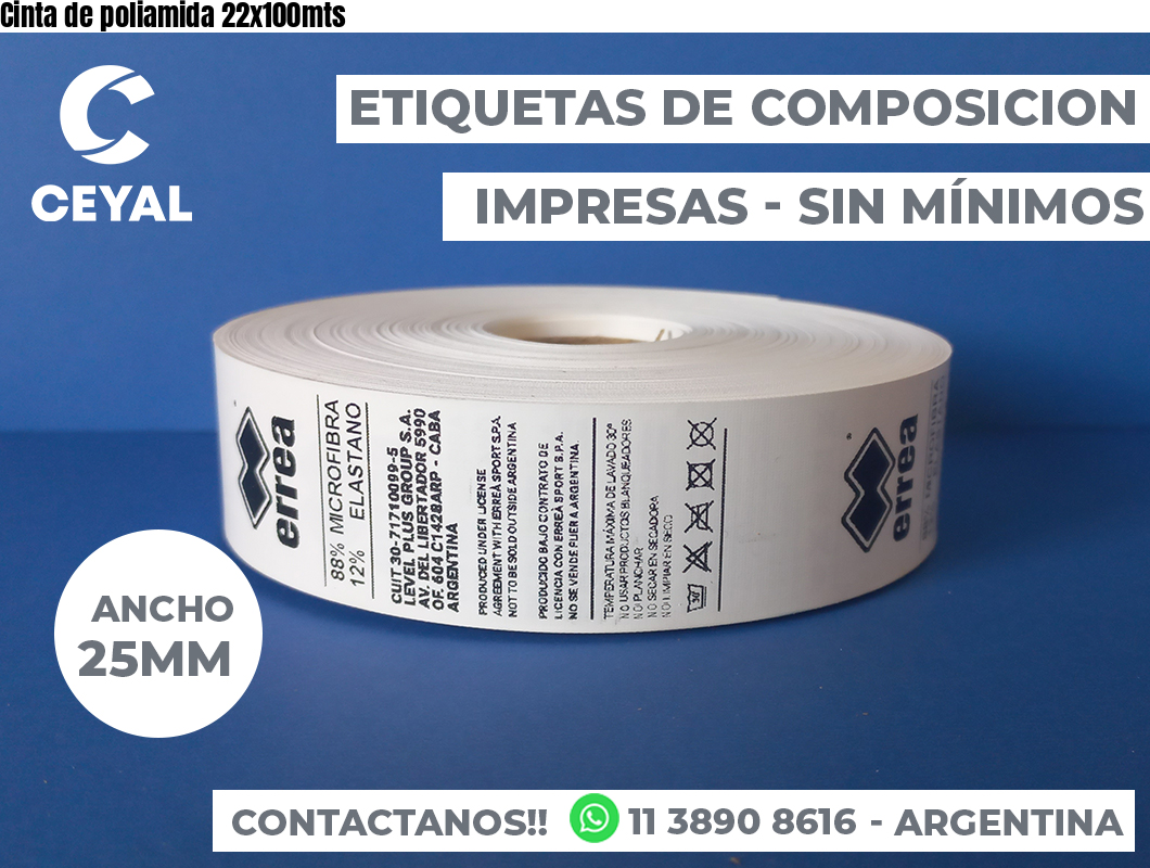 Cinta de poliamida 22x100mts