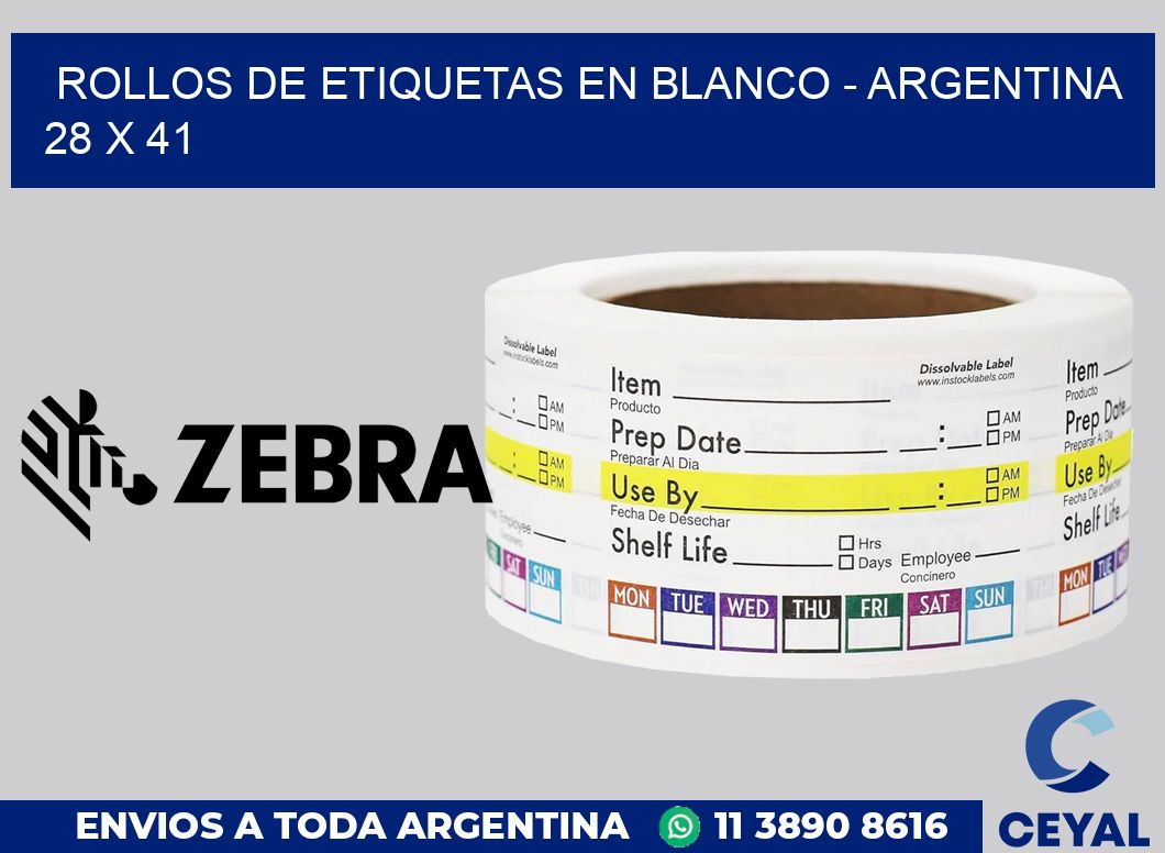 Rollos de etiquetas en blanco - Argentina 28 x 41
