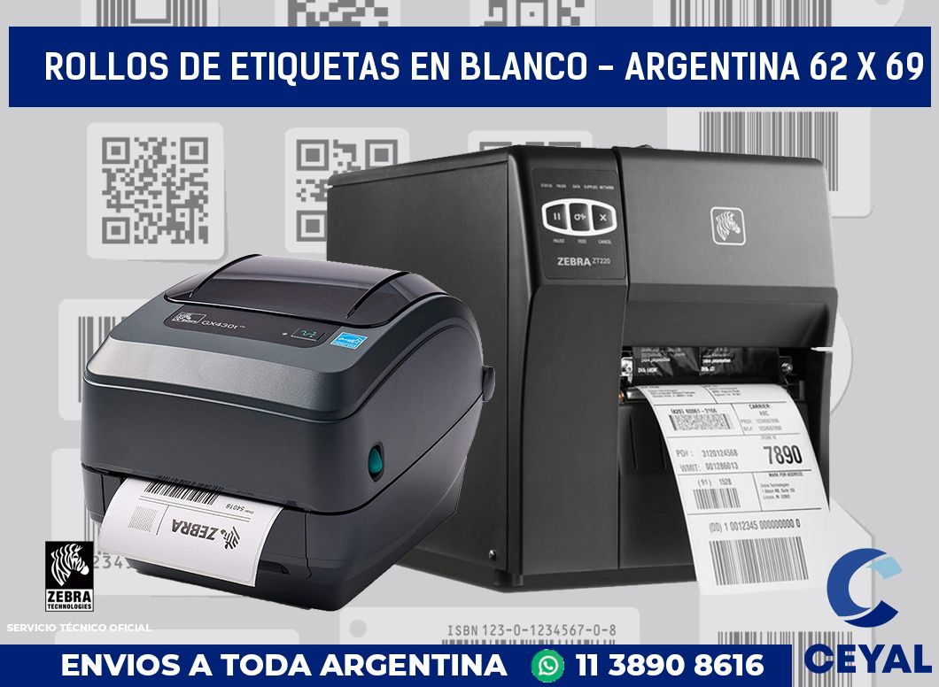 Rollos de etiquetas en blanco - Argentina 62 x 69