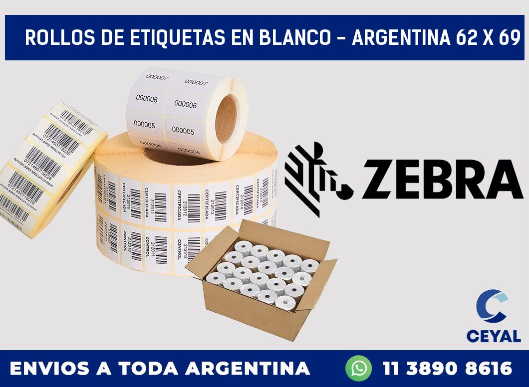 Rollos de etiquetas en blanco – Argentina 62 x 69