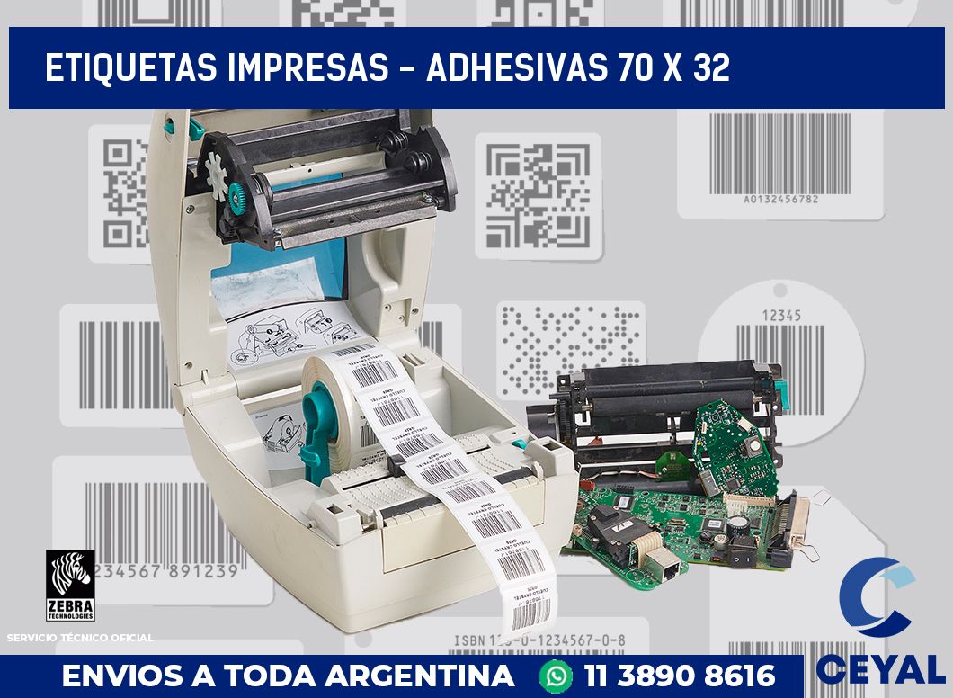 etiquetas impresas - Adhesivas 70 x 32