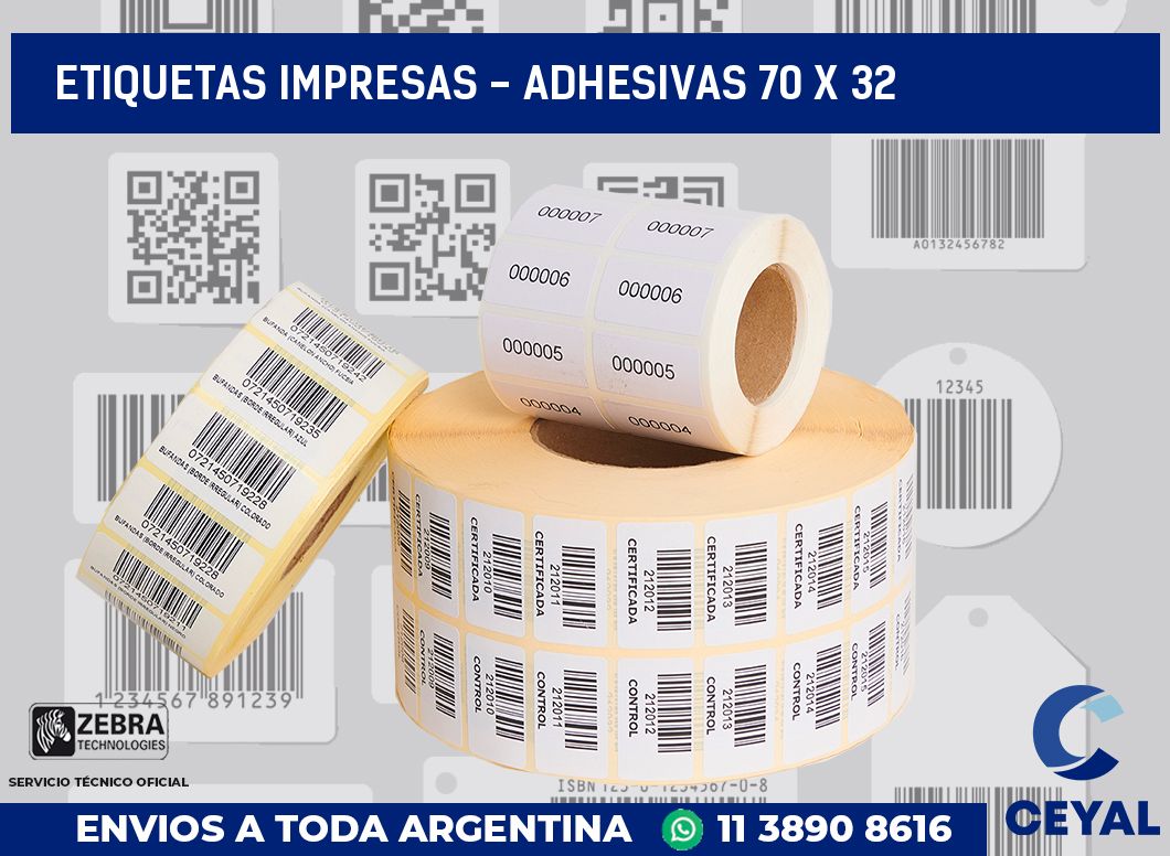 etiquetas impresas - Adhesivas 70 x 32