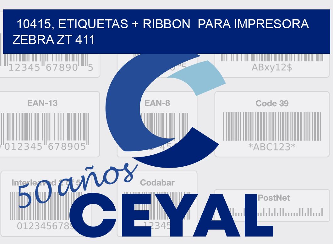 10415, etiquetas + ribbon para impresora zebra ZT 411