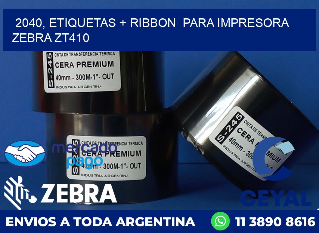2040, etiquetas + ribbon para impresora zebra ZT410