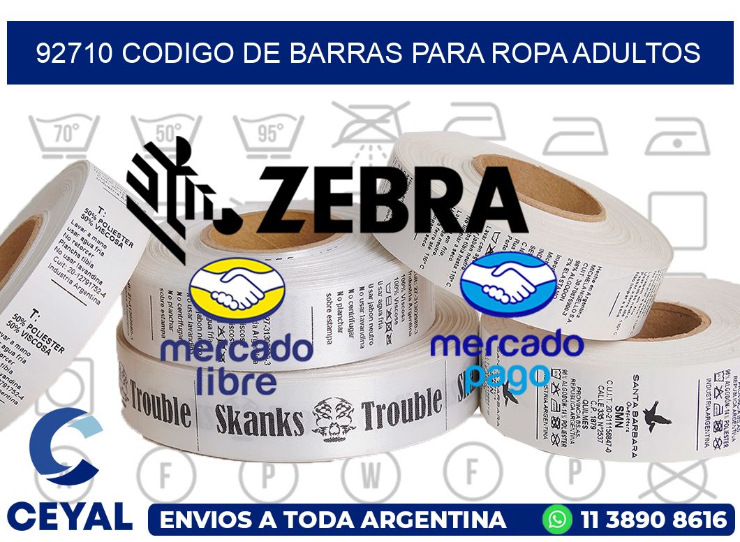92710 CODIGO DE BARRAS PARA ROPA ADULTOS