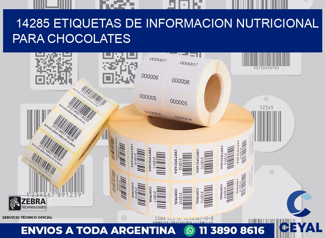 14285 ETIQUETAS DE INFORMACION NUTRICIONAL PARA CHOCOLATES