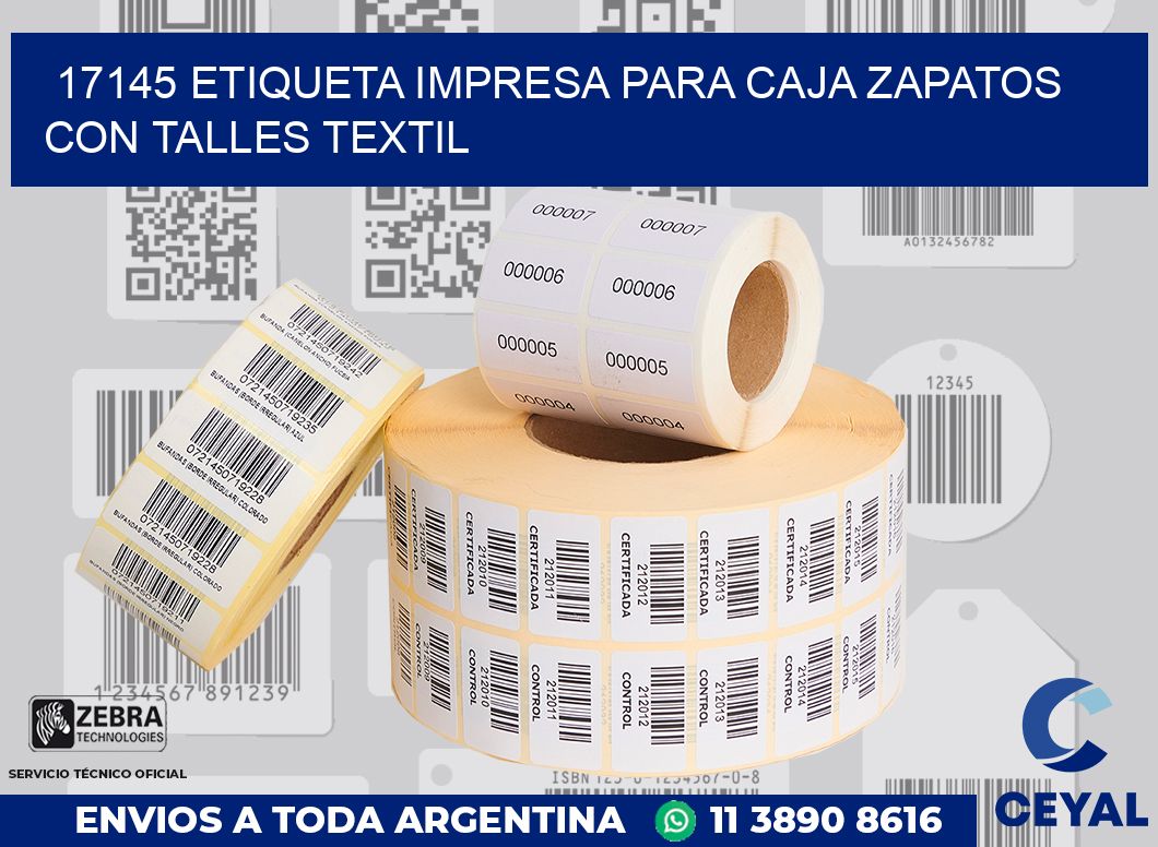 17145 ETIQUETA IMPRESA PARA CAJA ZAPATOS CON TALLES TEXTIL