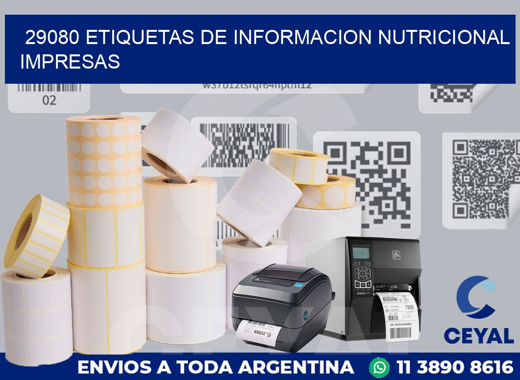 29080 ETIQUETAS DE INFORMACION NUTRICIONAL IMPRESAS