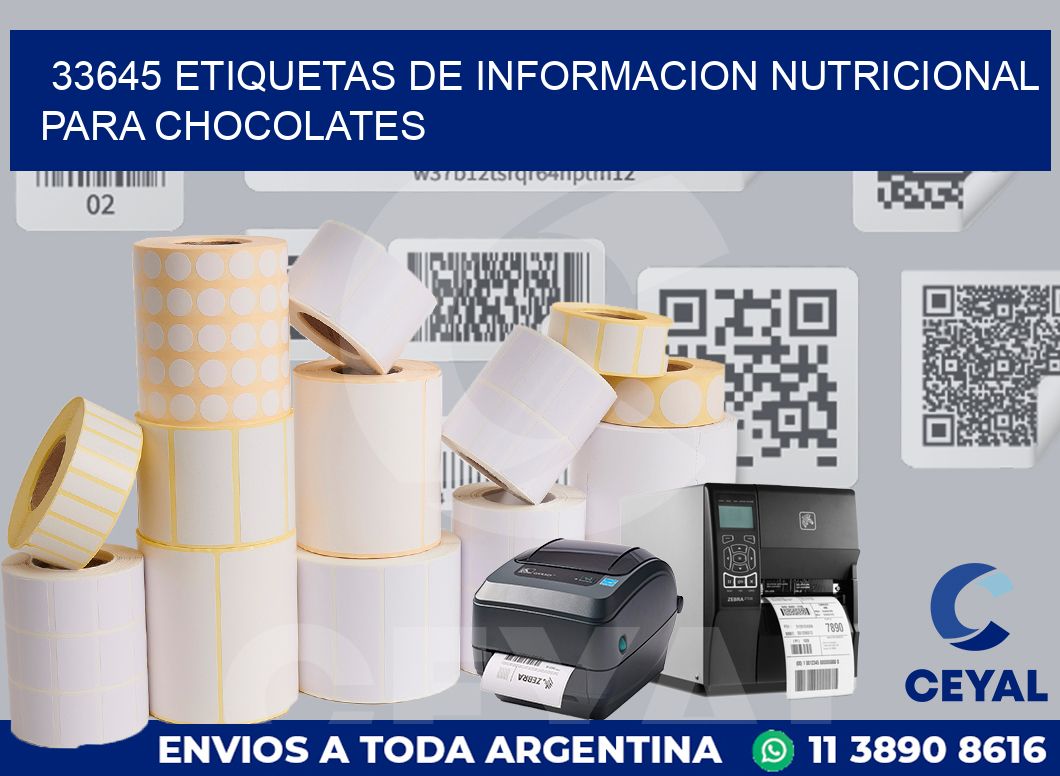 33645 ETIQUETAS DE INFORMACION NUTRICIONAL PARA CHOCOLATES