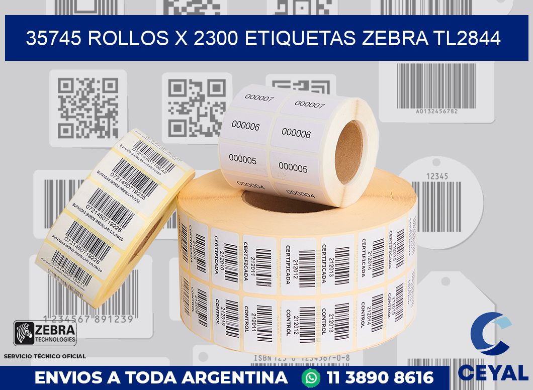 35745 Rollos x 2300 etiquetas zebra tl2844