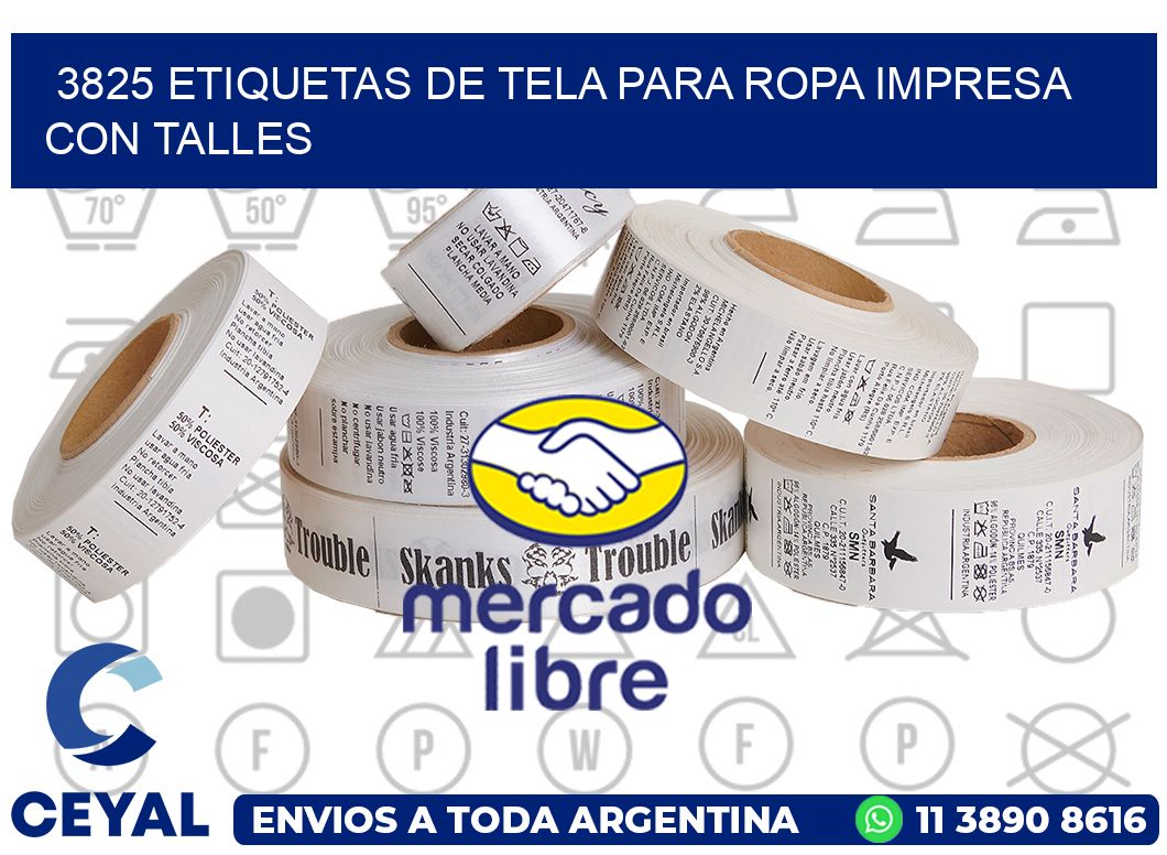 3825 ETIQUETAS DE TELA PARA ROPA IMPRESA CON TALLES