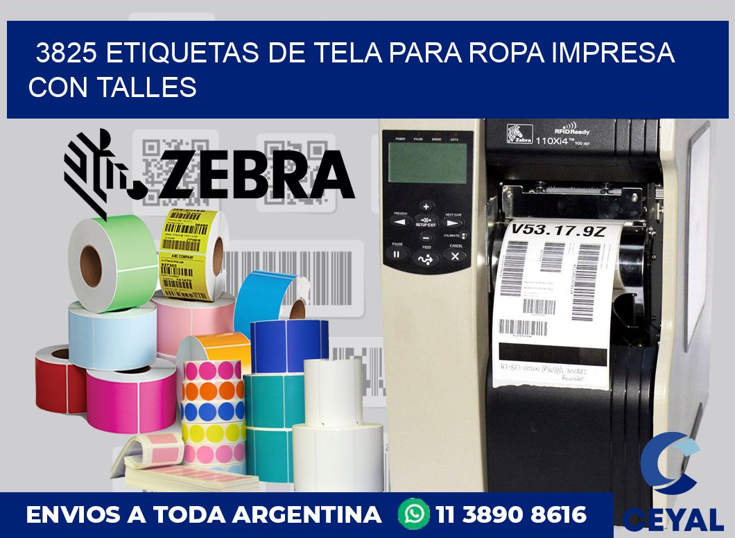 3825 ETIQUETAS DE TELA PARA ROPA IMPRESA CON TALLES