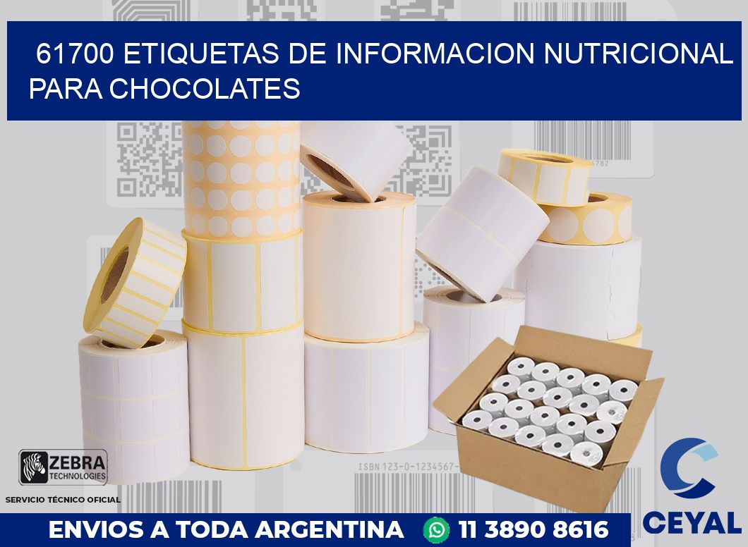 61700 ETIQUETAS DE INFORMACION NUTRICIONAL PARA CHOCOLATES