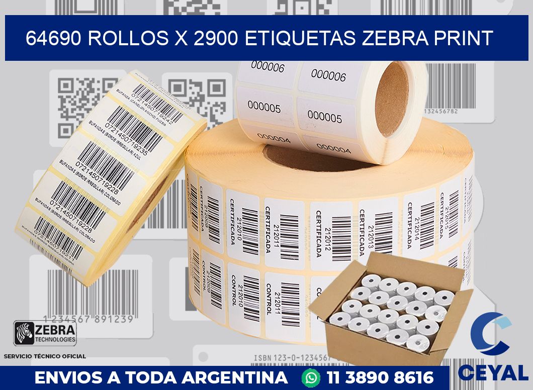 64690 Rollos x 2900 etiquetas zebra print
