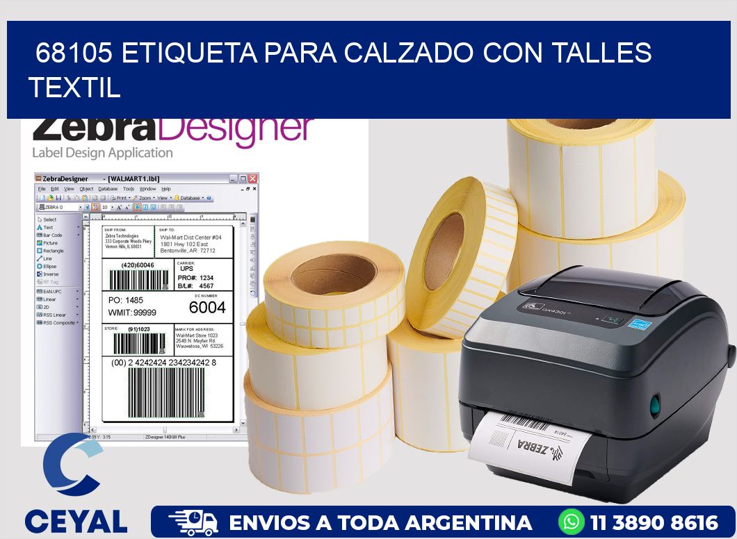 68105 ETIQUETA PARA CALZADO CON TALLES TEXTIL