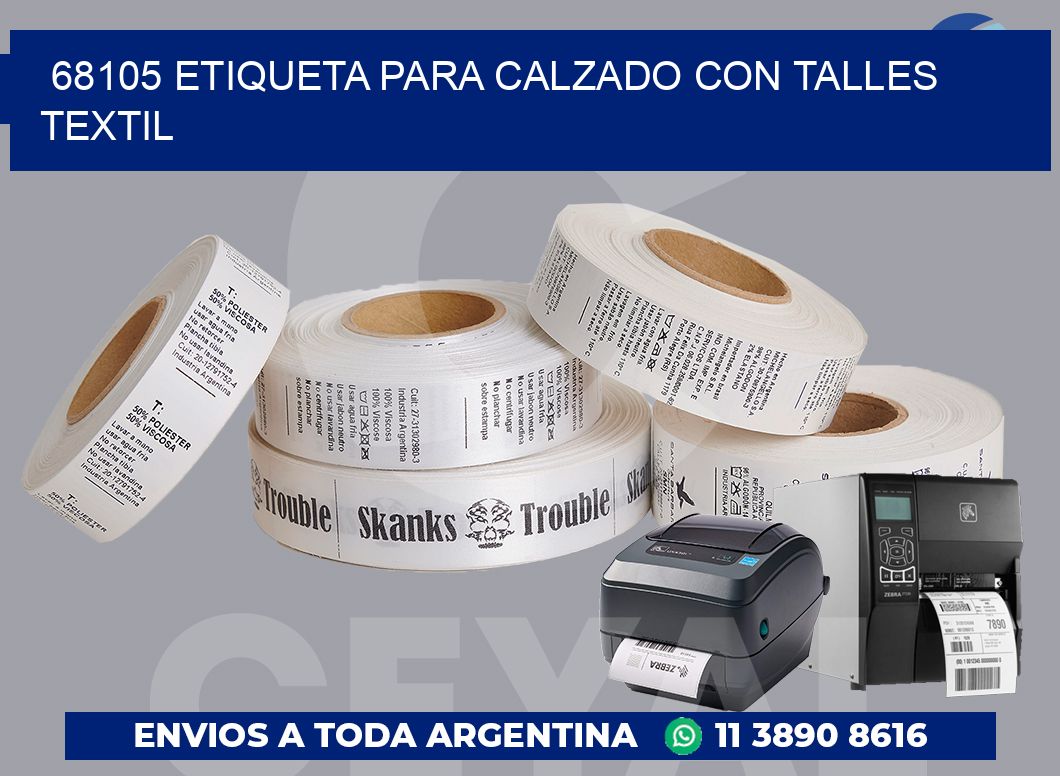 68105 ETIQUETA PARA CALZADO CON TALLES TEXTIL