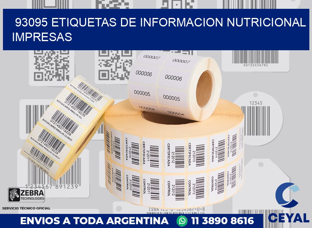 93095 ETIQUETAS DE INFORMACION NUTRICIONAL IMPRESAS