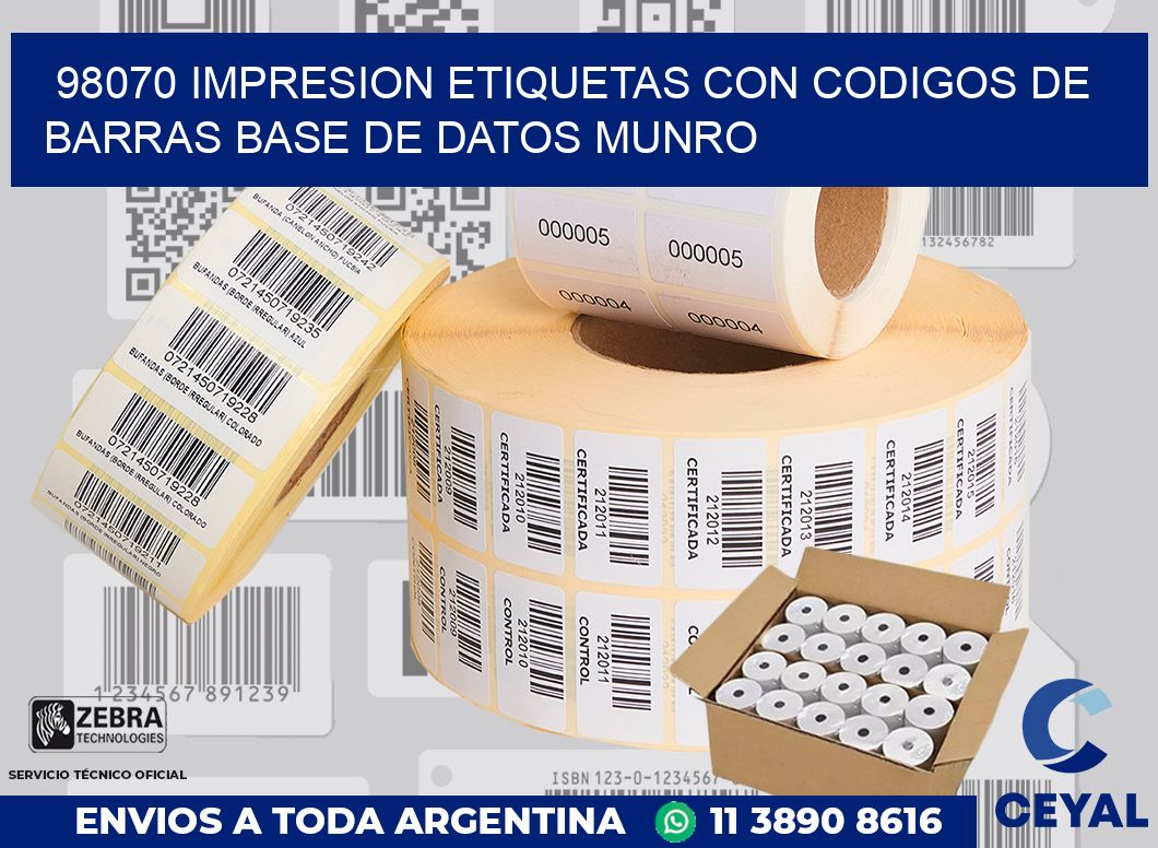 98070 IMPRESION ETIQUETAS CON CODIGOS DE BARRAS BASE DE DATOS MUNRO
