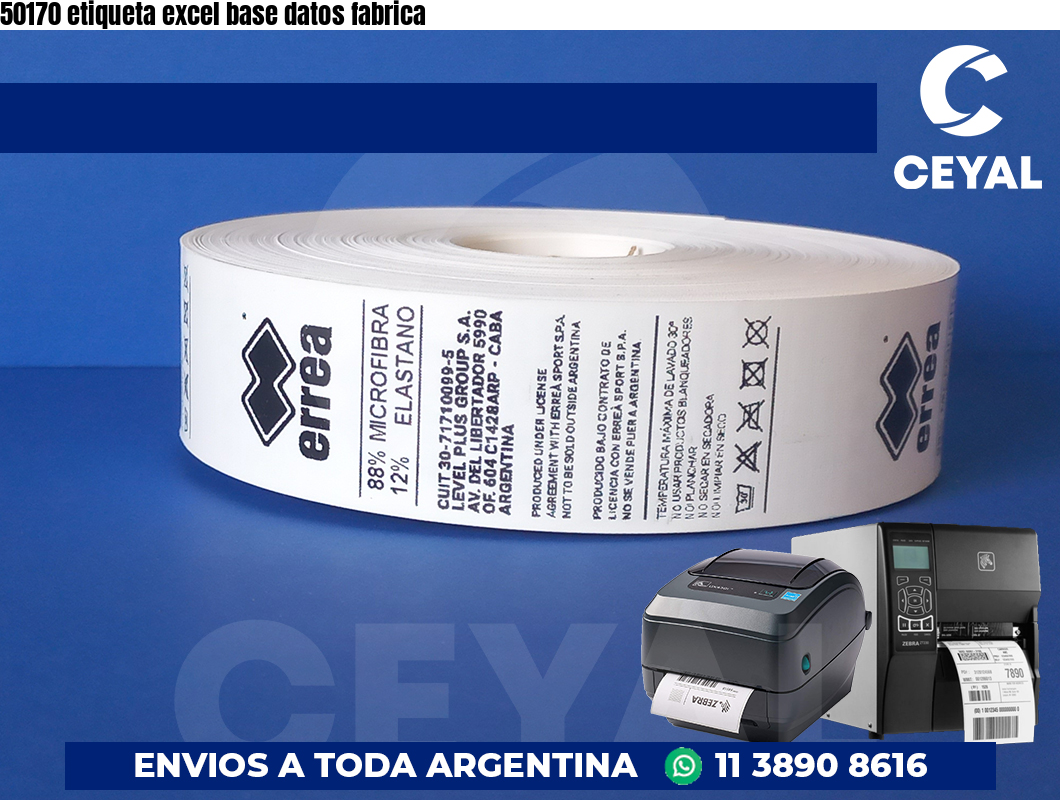 50170 etiqueta excel base datos fabrica