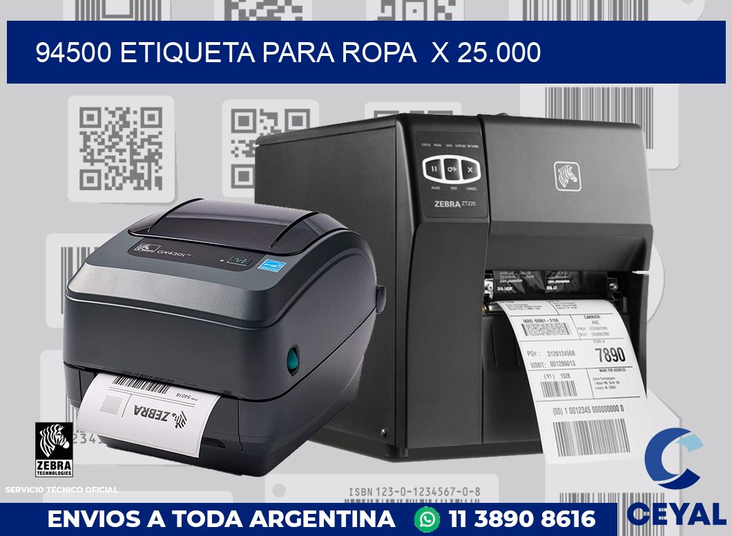 94500 ETIQUETA PARA ROPA  X 25.000