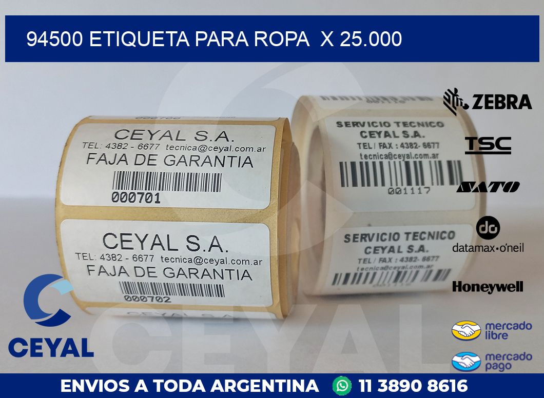 94500 ETIQUETA PARA ROPA  X 25.000