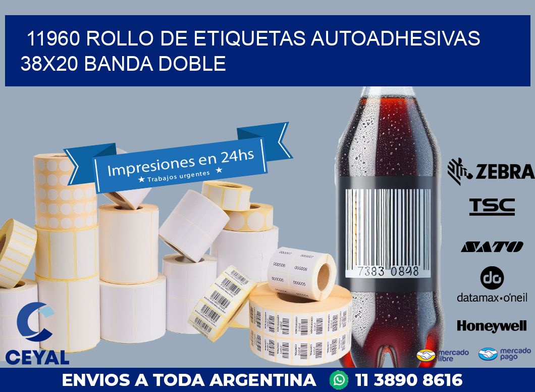11960 ROLLO DE ETIQUETAS AUTOADHESIVAS 38X20 BANDA DOBLE