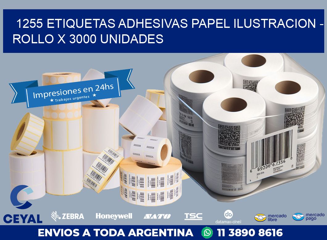 1255 ETIQUETAS ADHESIVAS PAPEL ILUSTRACION – ROLLO X 3000 UNIDADES