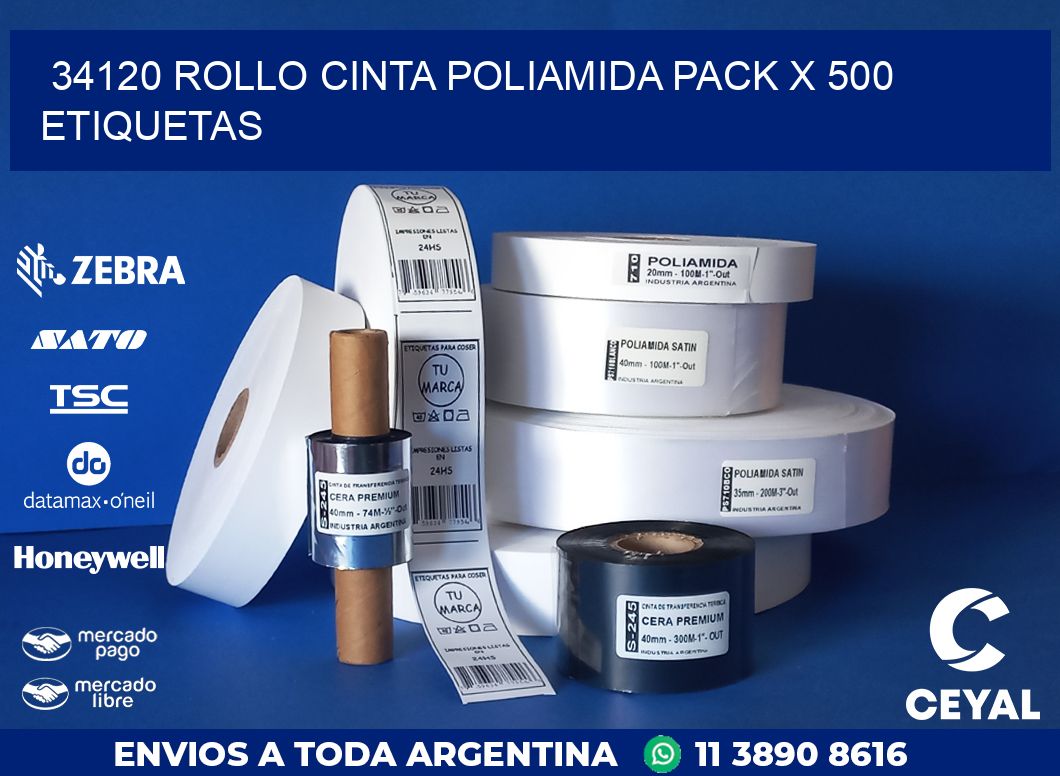 34120 ROLLO CINTA POLIAMIDA PACK X 500 ETIQUETAS