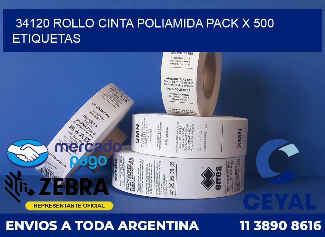 34120 ROLLO CINTA POLIAMIDA PACK X 500 ETIQUETAS