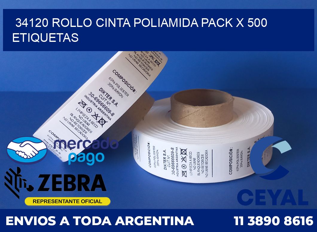 34120 ROLLO CINTA POLIAMIDA PACK X 500 ETIQUETAS
