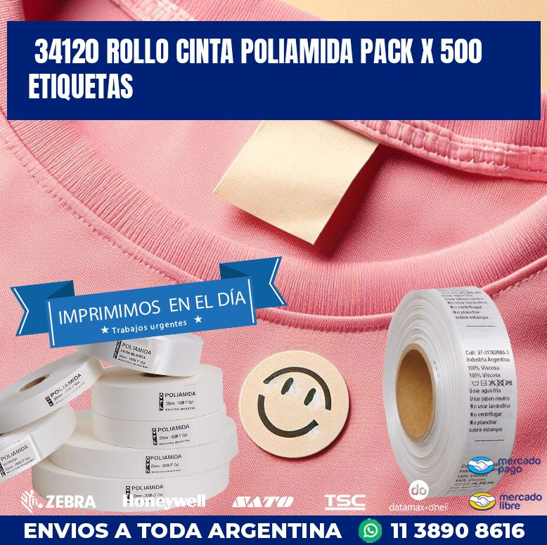 34120 ROLLO CINTA POLIAMIDA PACK X 500 ETIQUETAS