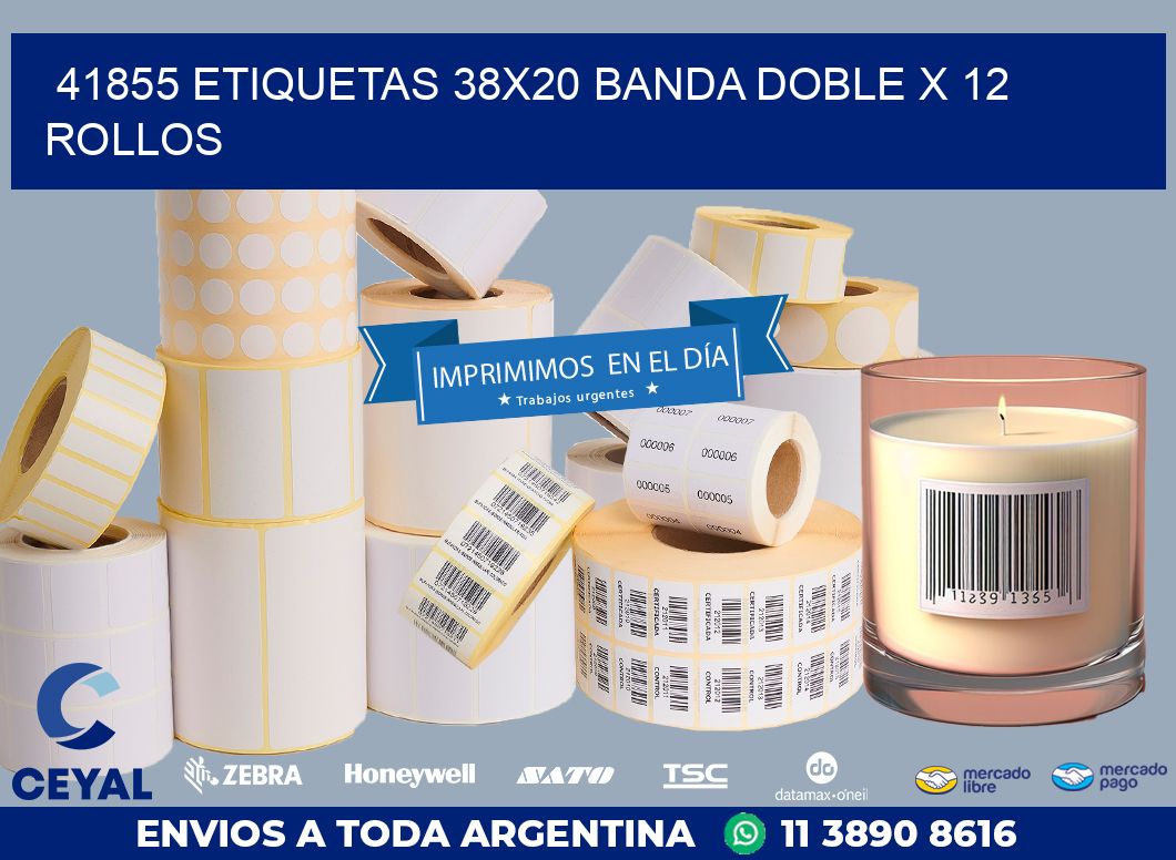 41855 ETIQUETAS 38X20 BANDA DOBLE X 12 ROLLOS