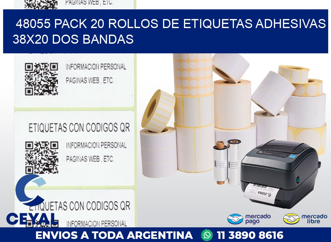 48055 PACK 20 ROLLOS DE ETIQUETAS ADHESIVAS 38X20 DOS BANDAS
