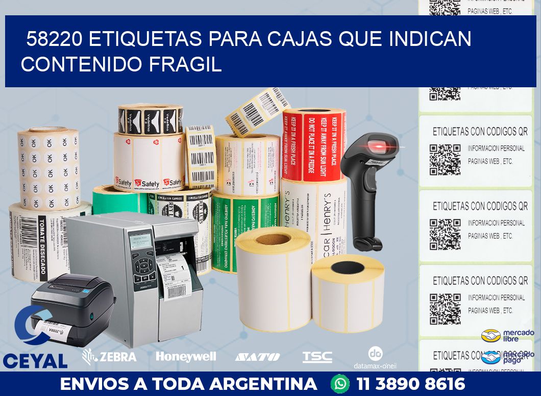 58220 ETIQUETAS PARA CAJAS QUE INDICAN CONTENIDO FRAGIL