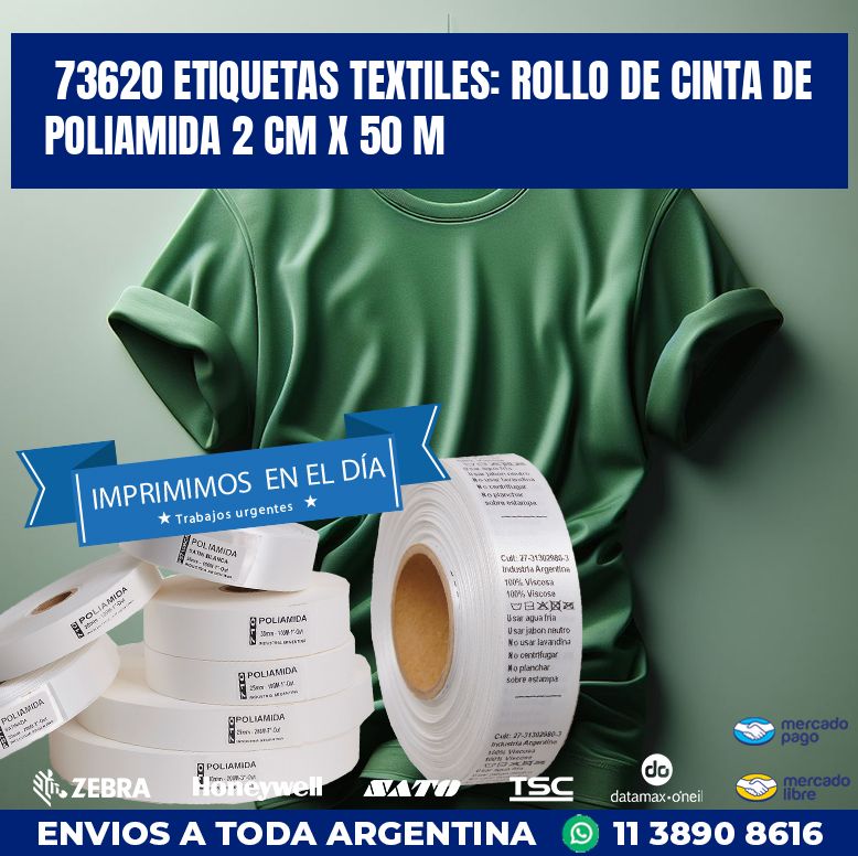 73620 ETIQUETAS TEXTILES: ROLLO DE CINTA DE POLIAMIDA 2 CM X 50 M