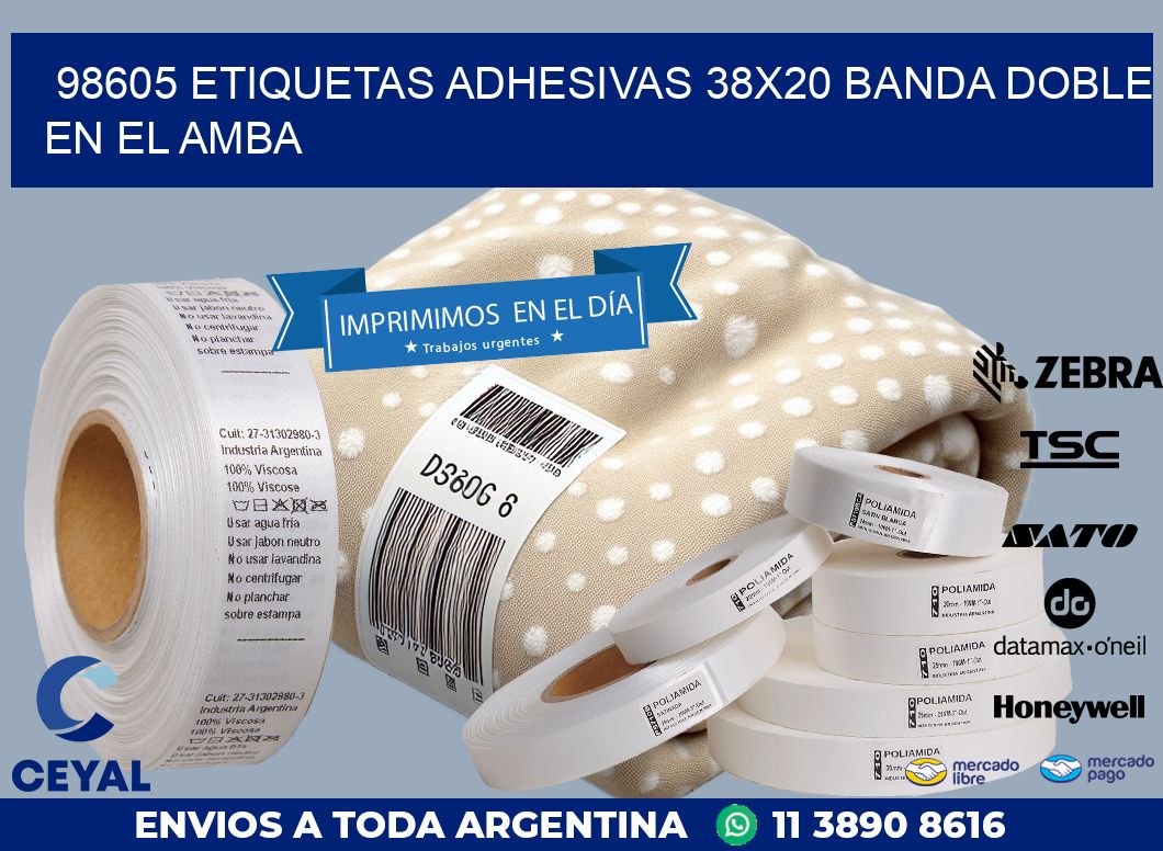 98605 ETIQUETAS ADHESIVAS 38X20 BANDA DOBLE EN EL AMBA