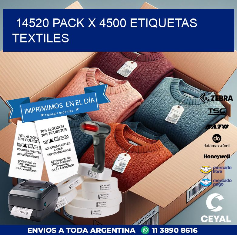 14520 PACK X 4500 ETIQUETAS TEXTILES