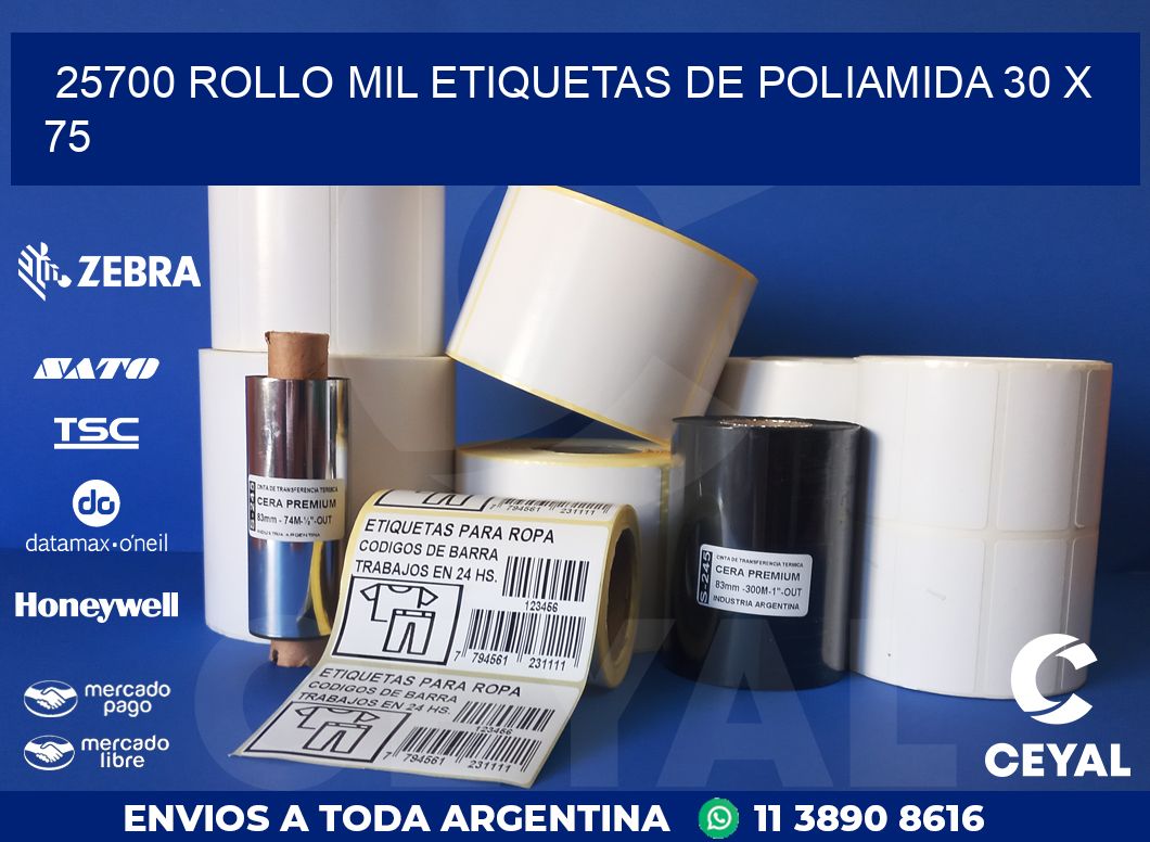 25700 ROLLO MIL ETIQUETAS DE POLIAMIDA 30 X 75