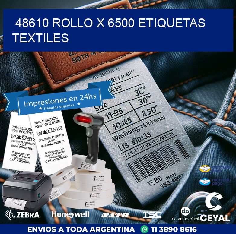 48610 ROLLO X 6500 ETIQUETAS TEXTILES