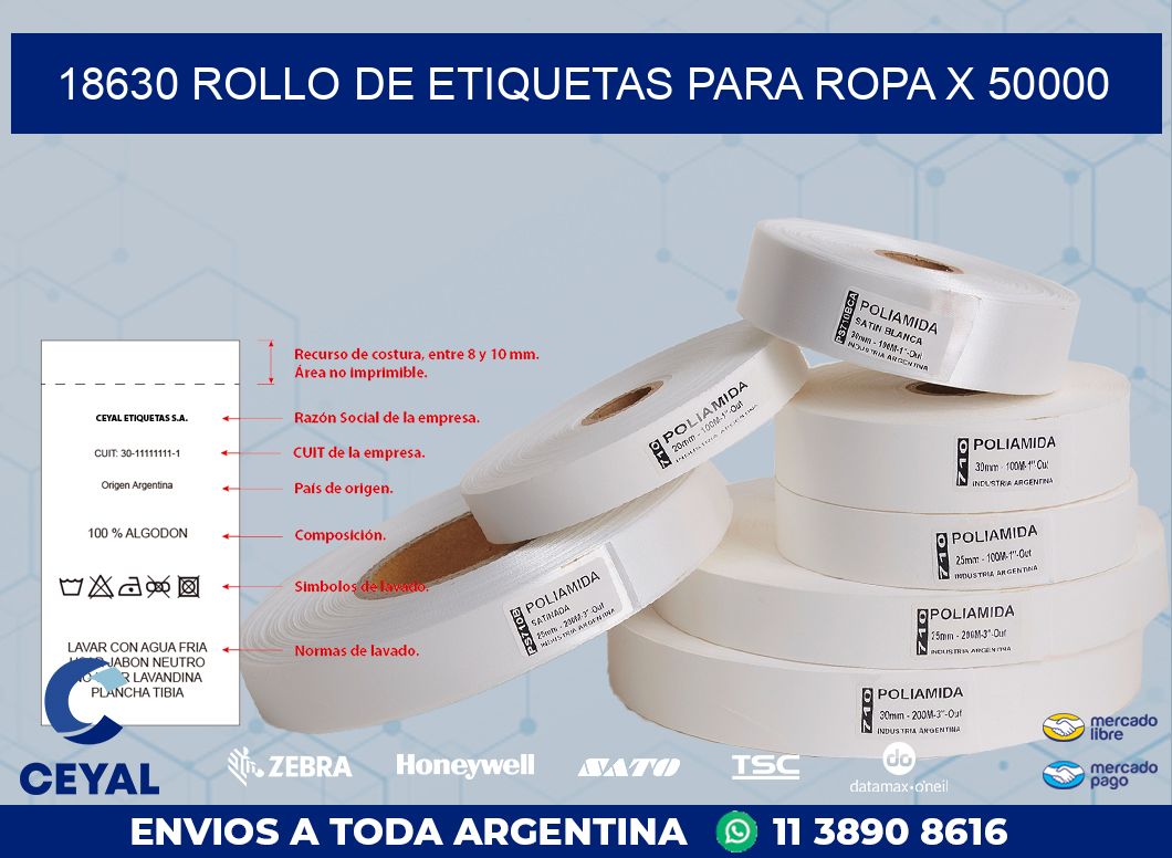 18630 ROLLO DE ETIQUETAS PARA ROPA X 50000