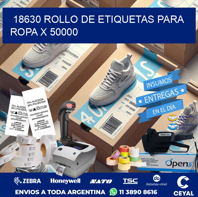 18630 ROLLO DE ETIQUETAS PARA ROPA X 50000