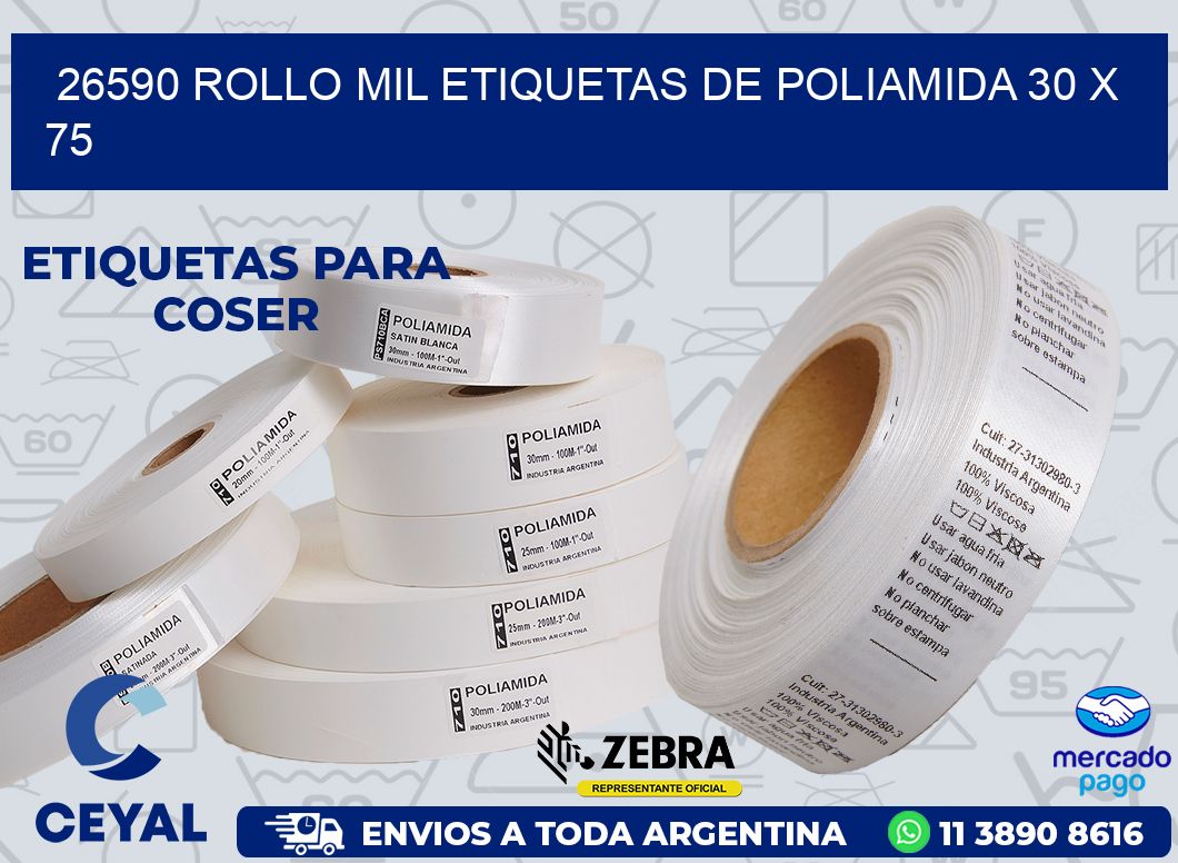 26590 ROLLO MIL ETIQUETAS DE POLIAMIDA 30 X 75