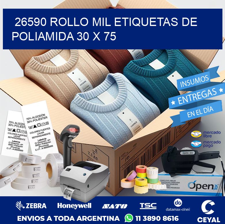 26590 ROLLO MIL ETIQUETAS DE POLIAMIDA 30 X 75