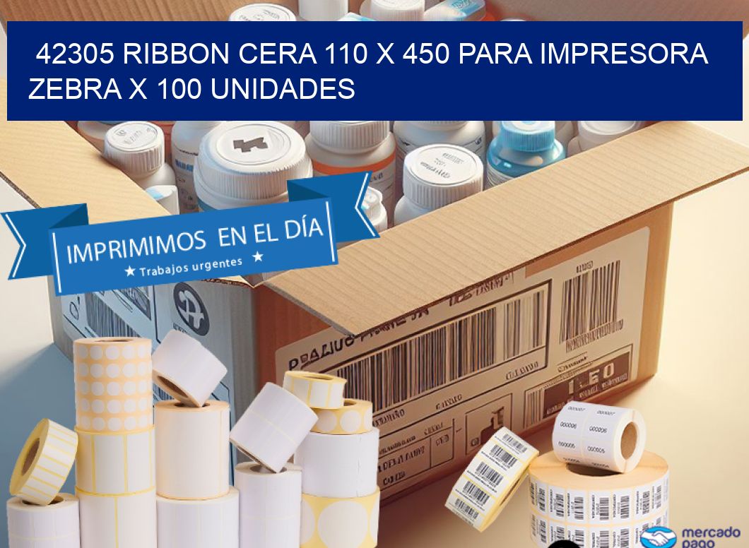 42305 RIBBON CERA 110 X 450 PARA IMPRESORA ZEBRA X 100 UNIDADES