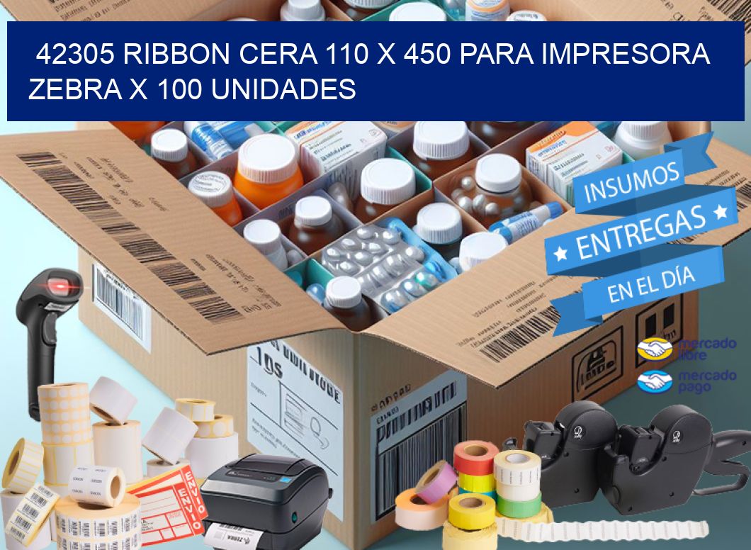 42305 RIBBON CERA 110 X 450 PARA IMPRESORA ZEBRA X 100 UNIDADES