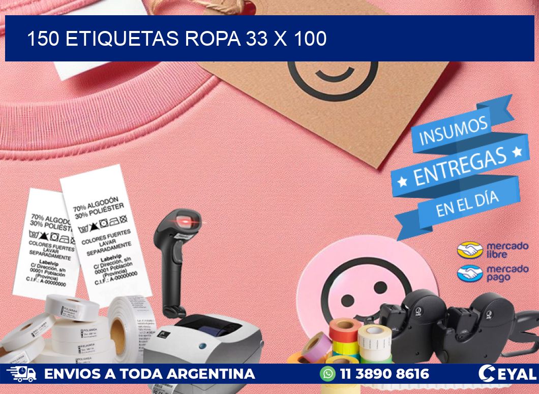 150 ETIQUETAS ROPA 33 x 100