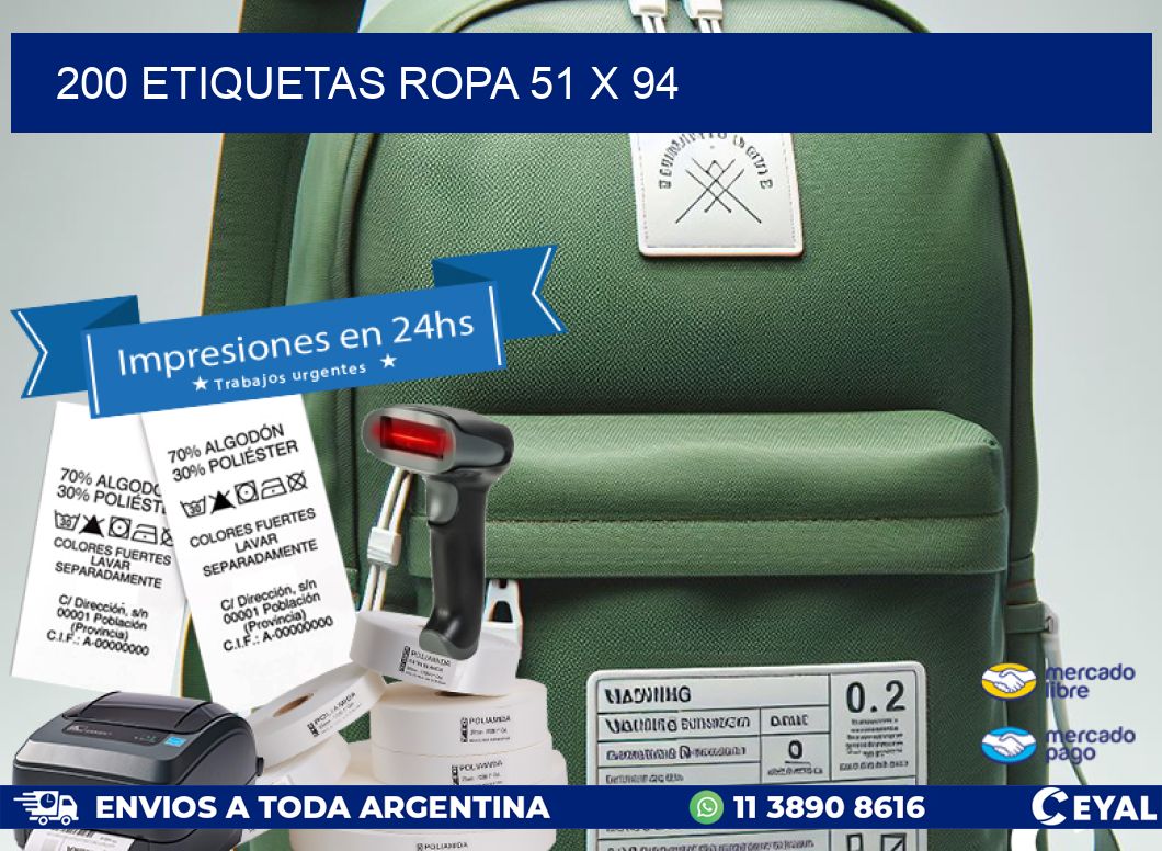 200 ETIQUETAS ROPA 51 x 94
