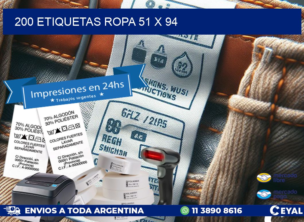 200 ETIQUETAS ROPA 51 x 94