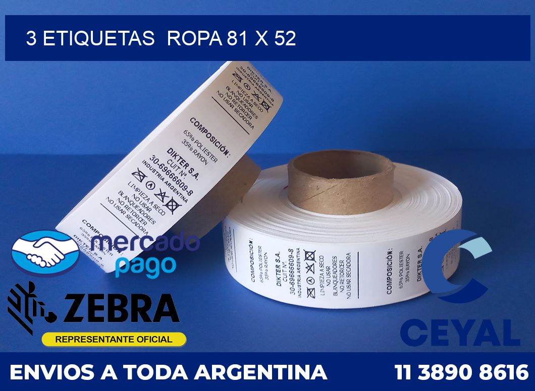 3 ETIQUETAS ROPA 81 x 52
