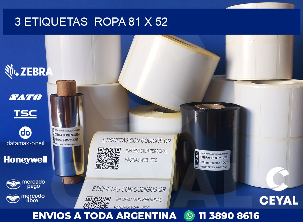 3 ETIQUETAS ROPA 81 x 52